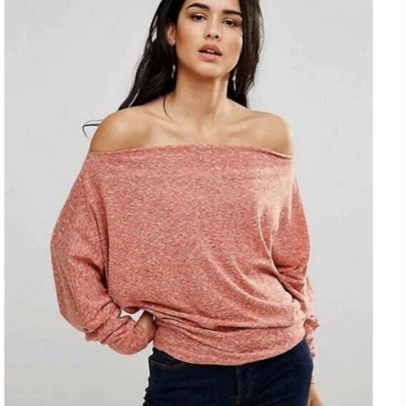 Free People Valencia Off The Shoulder Boat Neck Pullover Knit Top Red Clay Sz S - Picture 2 of 8